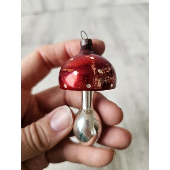 Vintage Mercury glass mushroom mini ornament Xmas tree red - Picture 4 of 9